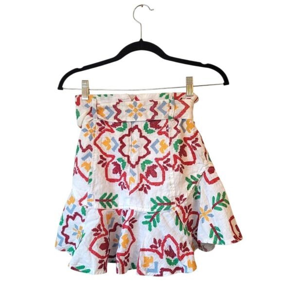 Never A Wallflower Women's White Floral Embroidered Ruffle Skirt Size XS - Picture 2 of 5